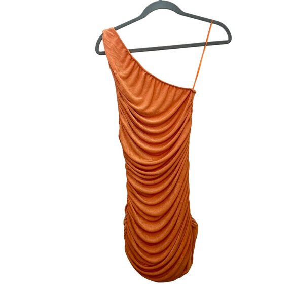 LIONESS The Goddess Orange One Shoulder Ruched Mini Dress - Picture 2 of 5